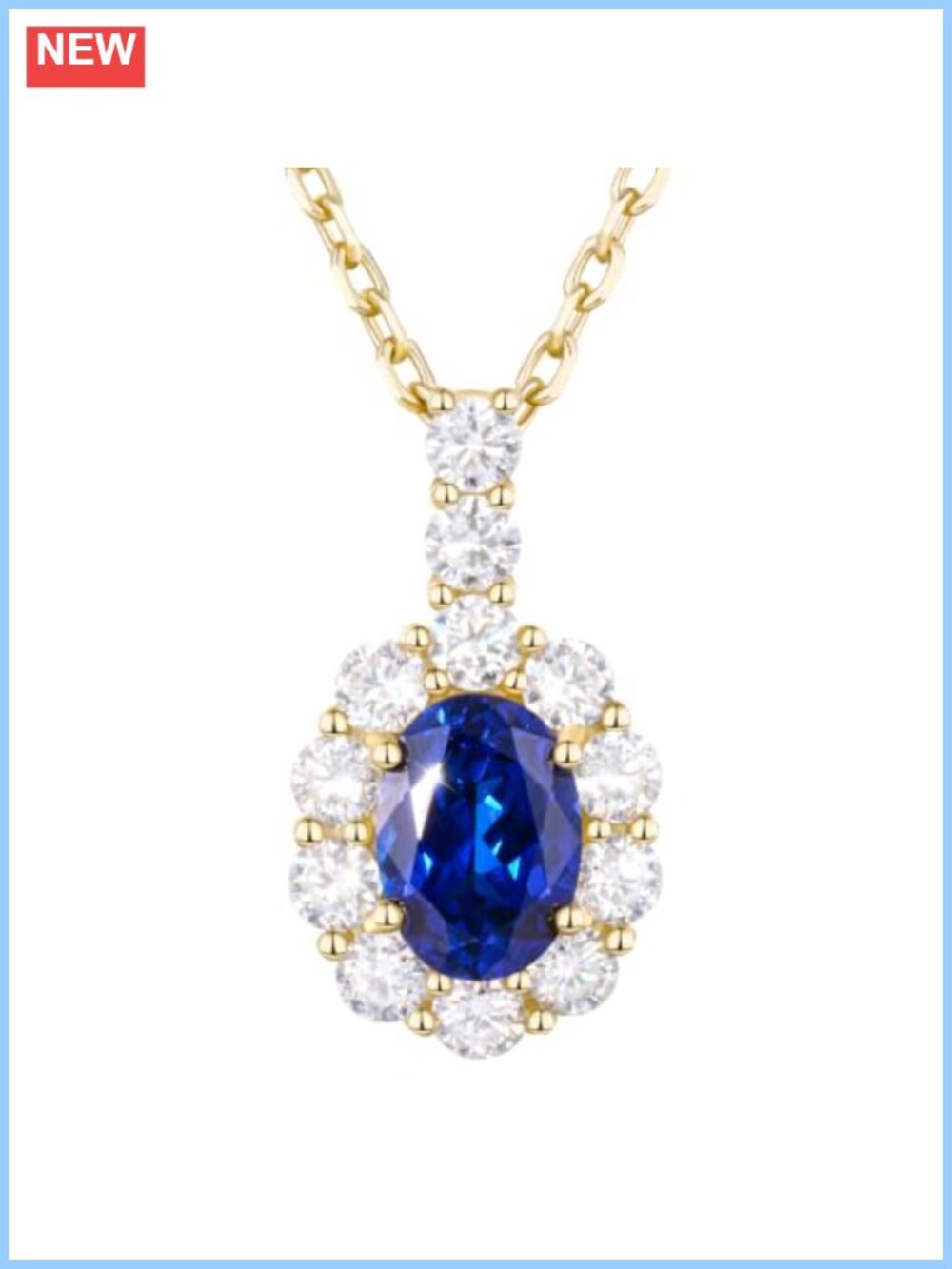 925 Sterling Silver Moissanite Blue Sapphire Pendant Necklace Women Jewelry